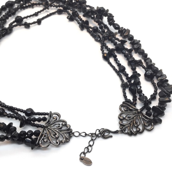3/$30 VINTAGE MONET BLACK BEAD NECKLACE MULTI-STRAND LAYER RETRO ANTIQUE STYLE - Picture 9 of 10